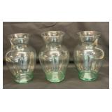 Three bluish green 10 inch vases