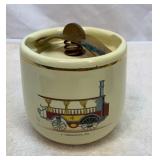 Vtg Savanelli ceramic tobacco jar with spring