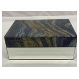 Blue and gold glass and mirror jewelry box