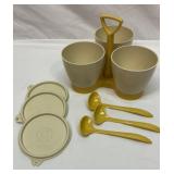 Vtg Tupperware condiment caddy with spoons