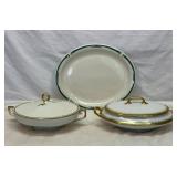 Two covered vegetable dishes, Laughlin platter