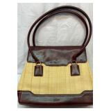 DKNY woven straw and leather purse