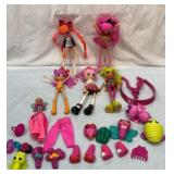 Five Lalaloopsy dolls and accessories
