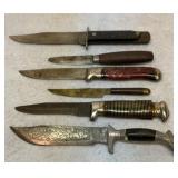 Group of smaller fixed blade knives. See.desc