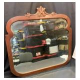 Antique beveled edge wall mirror with wood frame