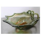 Vintage Hand Blown Mid Century Amber & Green Swirl