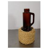 Vintage Amber Bottle wrapped with Rope 9"