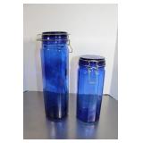 Vintage Cobalt Blue Storage Canisters 10" & 13"
