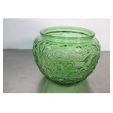 Vintage E.O. Brody Olive Green Crinkle Glass Vase