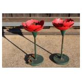 Vintage Wrought Iron Flowers Candle Holdera 16"