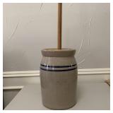 Vintage Stoneware Butter Churn with Cobalt Stripes