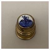 Vintage Thimble Blue & White Windmill Scene