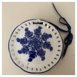 Ceramic Blue & White Plate w/Pierced Lattice Edge