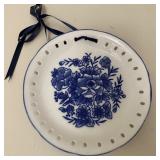 Ceramic Blue & White Plate w/Pierced Lattice Edge