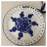 Blue & White Porcelain Plate with Heart Shaped Cut