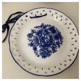 Blue & White Porcelain Plate w/Heart Shaped Cutout
