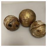 3-pc Ornate Resin, Gold painted Orbs