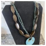 Multi Strand Brown/Teal Beaded Necklace 12"