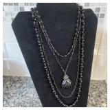 Multi-strand Gunmetal& Silvertone Necklace w/Black