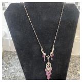 Edwardian Style Silvertone Necklace w/Pink Stones
