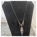 Edwardian Style Silvertone Necklace w/Blue Stones