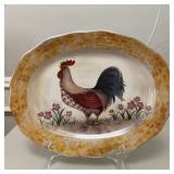 12" Oval Ceramic Rooster Plater