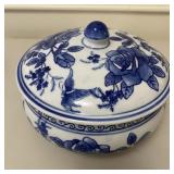 Vintage Asian Blue White Lidded Porcelain Bowl