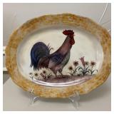 12" Oval Ceramic Rooster Plater