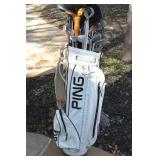 Large Lot of Clubs and Ping Golf Bag