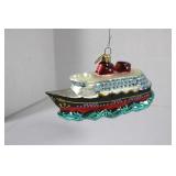 VTG Xmas Glass Blown Ornament Cruise Ship