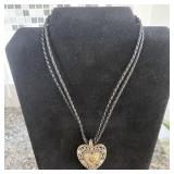 Metal Heart Pendant Necklace on Braided Leather