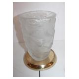 Frosted Vase on B rass Base 9 1/2 x 6