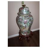 Vintage Hand Painted Vase w/ Wood Base 9 x 11