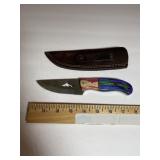 Patterned Steel Drop-Point Knife with Shark Cutouh