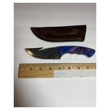 Gut Hook Hunting Knife with Purple & Blue Handle h