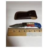 Texas-Themed Patterned Blade Fixed Knife with Lea.