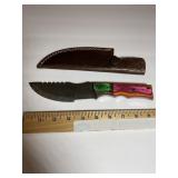 Tanto-Style Fixed Blade Knife  Orange/Blue Handlh