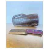 Custom fixed-blade cleaver knife featuring a text.