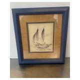 Framed nautical sketch titled "Chesapeake Bugeye".