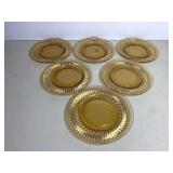 Set of six amber depression glass salad or desser.