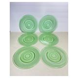 Set of six Depression-era uranium glass plates fe.