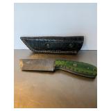 Custom Damascus steel cleaver-style fixed blade k.