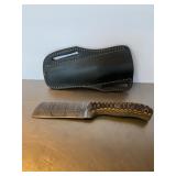 Custom Damascus steel fixed blade cleaver-style k.