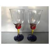 Pair of contemporary hand-blown wine glasses feat.
