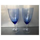 Pair of modern blue gradient glassware wine goble.