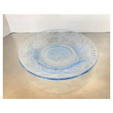 Light blue frosted glass serving platter with emb.