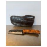 Custom Damascus steel cleaver-style fixed blade k.