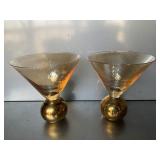 Pair of postmodern amber glass martini glasses fes