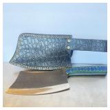 Custom heavy-duty meat cleaver with a textured fi.