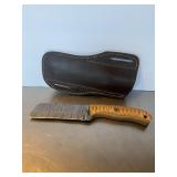 Custom Damascus steel cleaver-style fixed blade kt